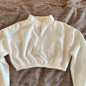 White cropped quarter zip sweatshirt